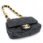 Chanel Shoulder Bag Quilted CC Logo Bag Chain Square Lambskin Black Gold — view 3