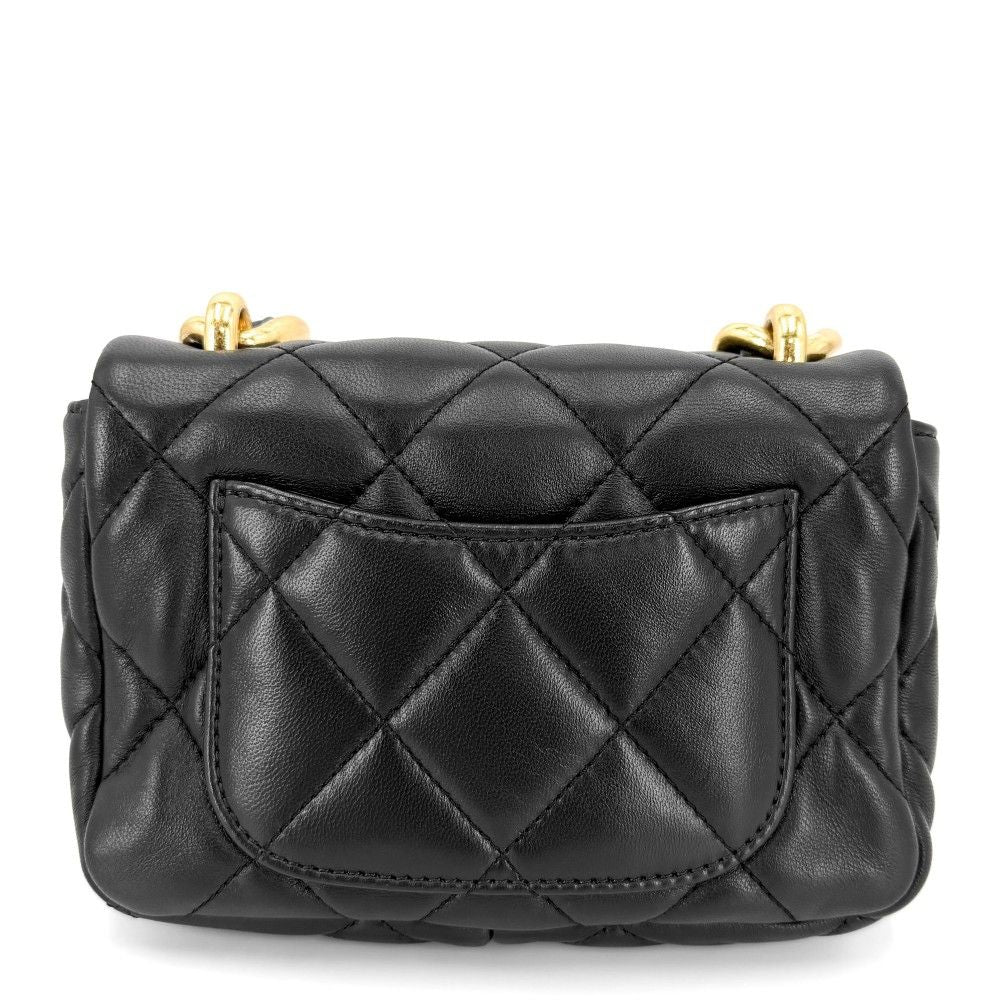 Chanel Shoulder Bag Quilted CC Logo Bag Chain Square Lambskin Black Gold — view 2