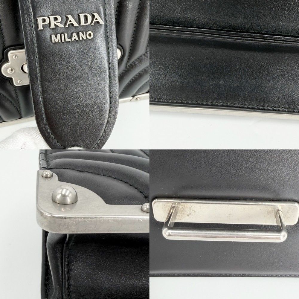 Prada Shoulder Bag Cahier Diagram Bag Crossbody Nylon Black Silver — view 6
