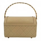 Chanel Boys Quilted Top Handle Mini Bag Vintage CC Logo Lambskin Beige Gold