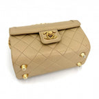 Chanel Boys Quilted Top Handle Mini Bag Vintage CC Logo Lambskin Beige Gold