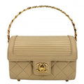 Chanel Boys Quilted Top Handle Mini Bag Vintage CC Logo Lambskin Beige Gold