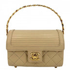 Chanel Boys Quilted Top Handle Mini Bag Vintage CC Logo Lambskin Beige Gold