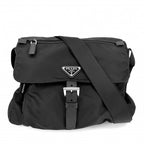 Prada Shoulder Bag Triangle Logo Crossbody Nylon Black Silver