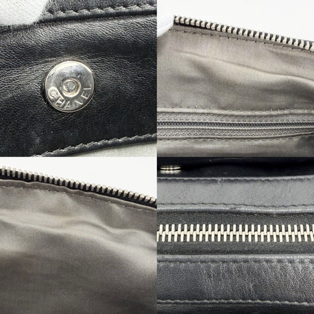 Chanel Choco Bar Bowling Bag Shoulder Chain Leather Black Silver — view 7
