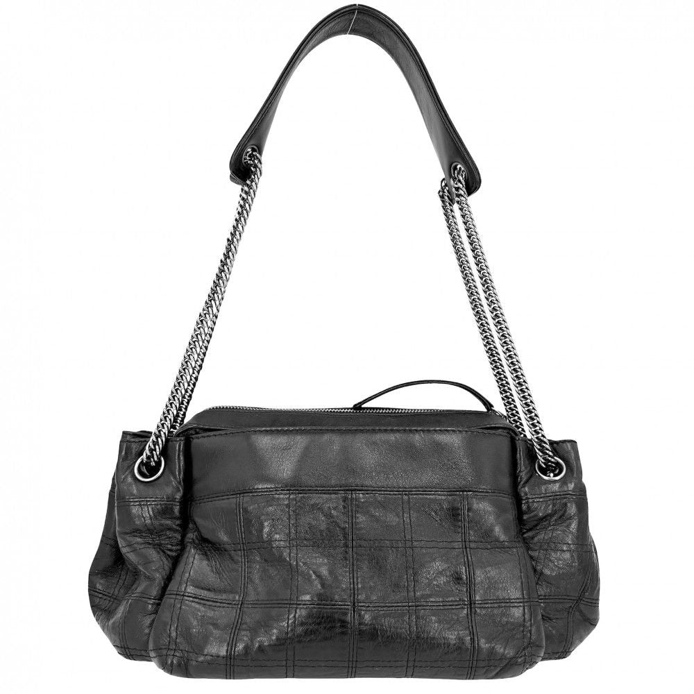 Chanel Choco Bar Bowling Bag Shoulder Chain Leather Black Silver — view 2