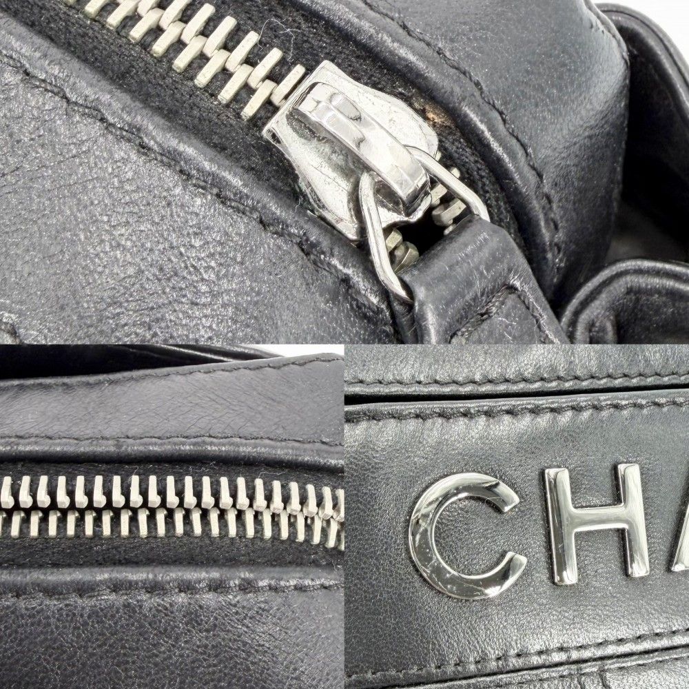 Chanel Choco Bar Bowling Bag Shoulder Chain Leather Black Silver — view 8