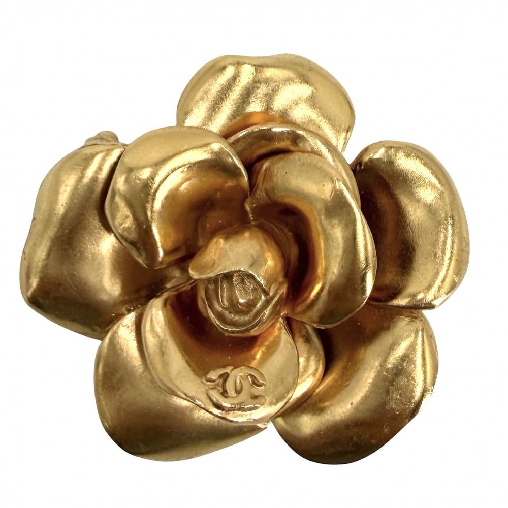 Chanel Brooch Flower Camellia Vintage Gold Plated