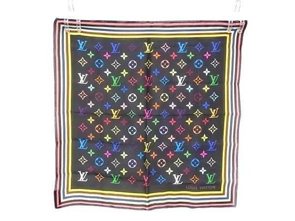 Louis Vuitton Handkerchief Monogram Black Multicolor Silk 100% Mini