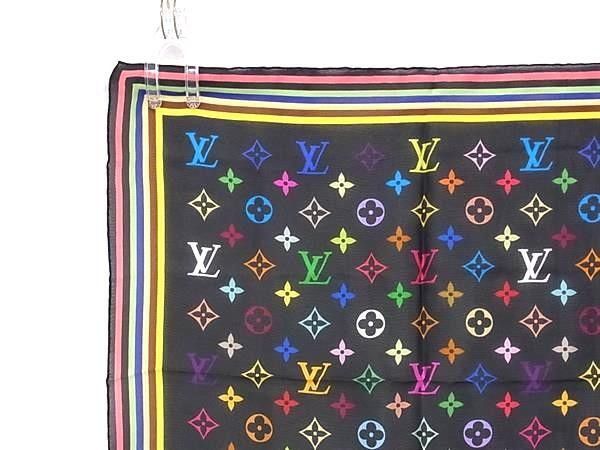 Louis Vuitton Handkerchief Monogram Black Multicolor Silk 100% Mini — view 2