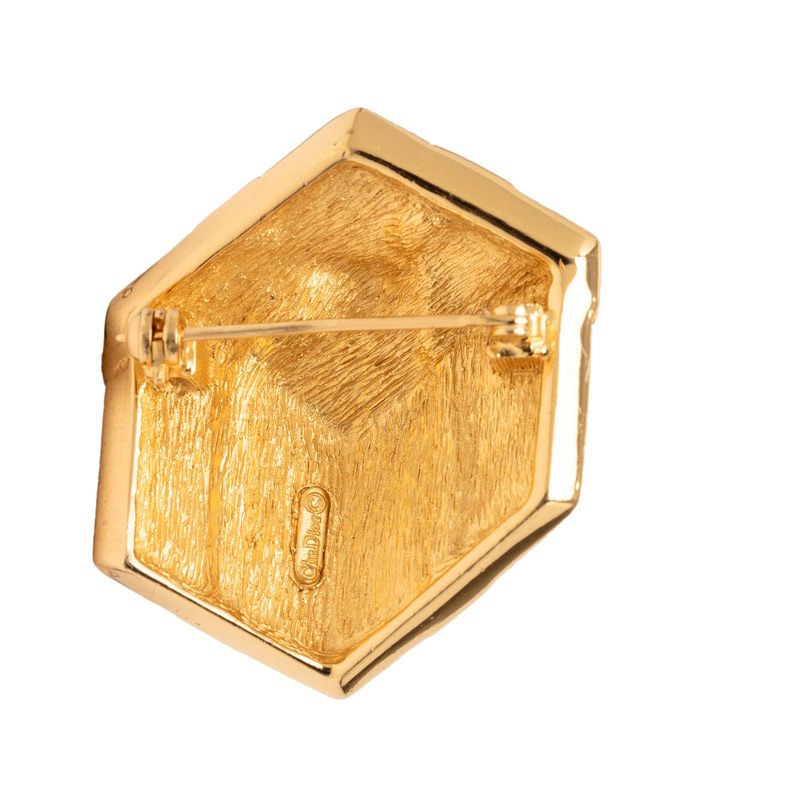 Dior Gift Box Motif Brooch Gold Plated Rhinestone — view 2