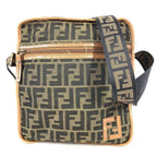 Fendi Shoulder Bag Zucca Logo Nylon Canvas Brown