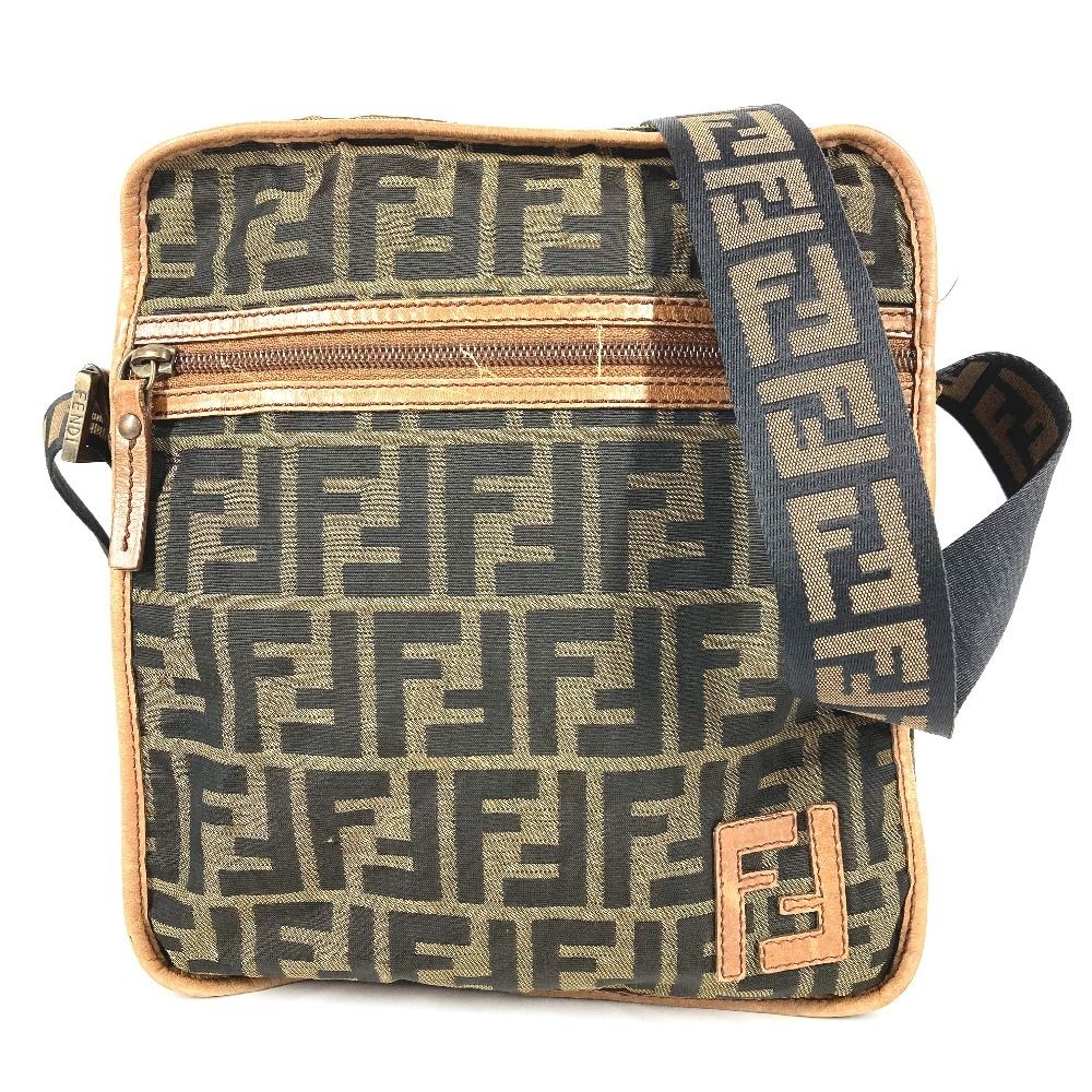Fendi Shoulder Bag Zucca Logo Nylon Canvas Brown