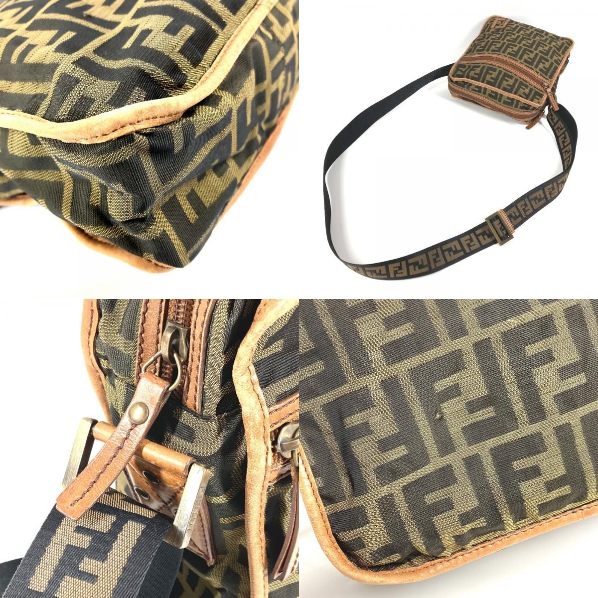 Fendi Shoulder Bag Zucca Logo Nylon Canvas Brown — view 7