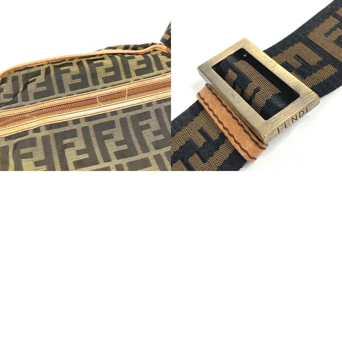Fendi Shoulder Bag Zucca Logo Nylon Canvas Brown — view 9