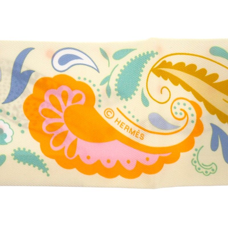 Hermes Guepards Bandana Scarf Silk Jaune Souffle Orange Green White — view 6