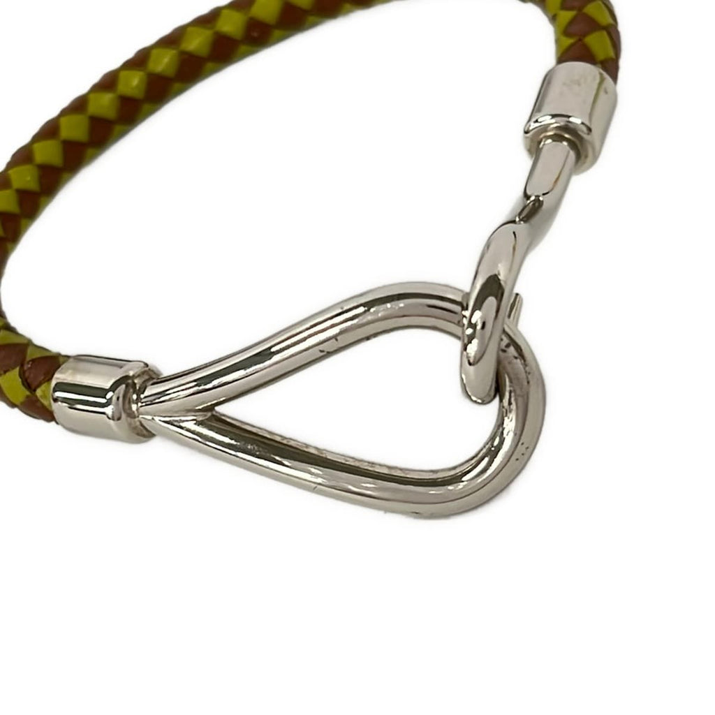 Hermes Bracelet Jumbo Leather Khaki Brown Silver Braid — view 2