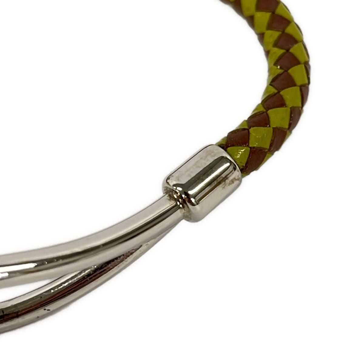 Hermes Bracelet Jumbo Leather Khaki Brown Silver Braid — view 5