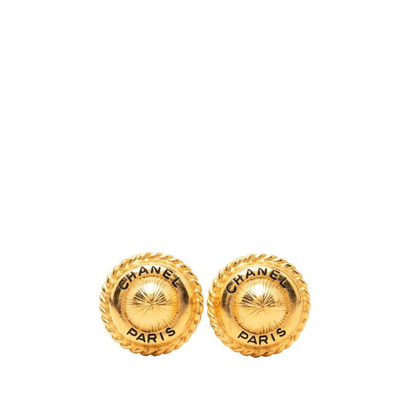 Chanel Vintage Round Earrings 95 Gold Plated