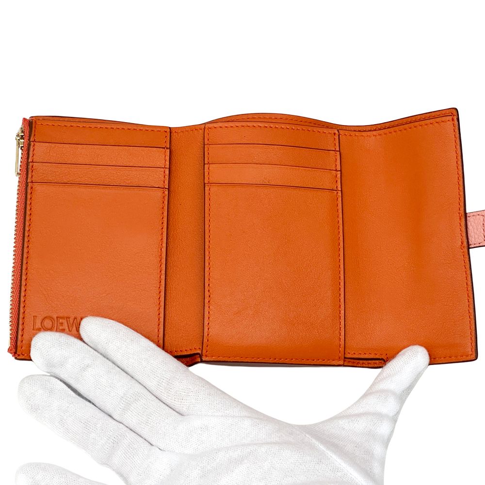 Loewe Wallet Trifold Soft Gray Necklace Vertical Small Pink Brown Orange — view 4