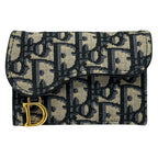 Dior Card Case Oblique Jacquard Canvas Saddle Blue Holder Navy Beige Small