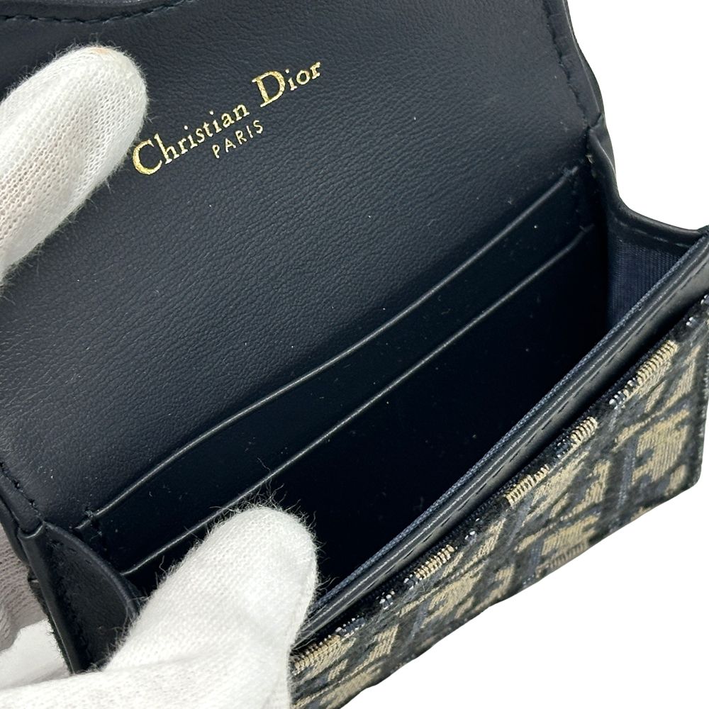 Dior Card Case Oblique Jacquard Canvas Saddle Blue Holder Navy Beige Small — view 4