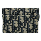 Dior Card Case Oblique Jacquard Canvas Saddle Blue Holder Navy Beige Small — view 2