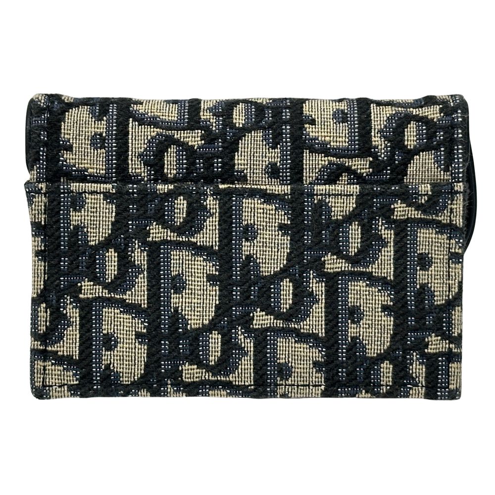 Dior Card Case Oblique Jacquard Canvas Saddle Blue Holder Navy Beige Small — view 2