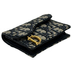 Dior Card Case Oblique Jacquard Canvas Saddle Blue Holder Navy Beige Small — view 3