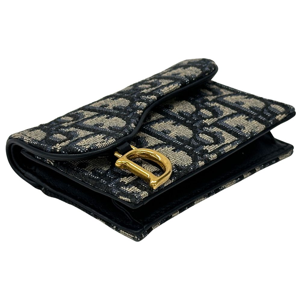 Dior Card Case Oblique Jacquard Canvas Saddle Blue Holder Navy Beige Small — view 3