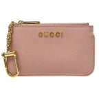 Gucci Wallet Script Coin Case Leather Pink Gold Purse with Key Chain Simple