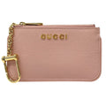 Gucci Wallet Script Coin Case Leather Pink Gold Purse with Key Chain Simple