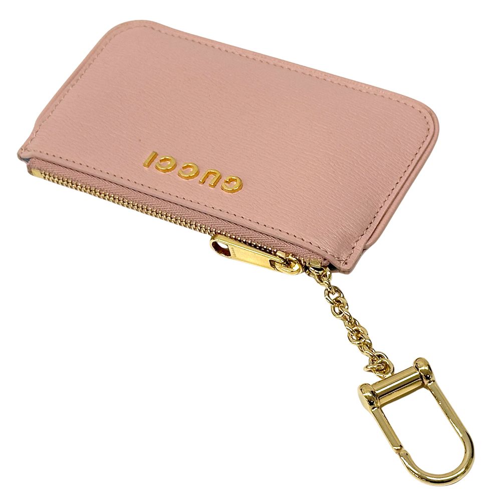 Gucci Wallet Script Coin Case Leather Pink Gold Purse with Key Chain Simple — view 4