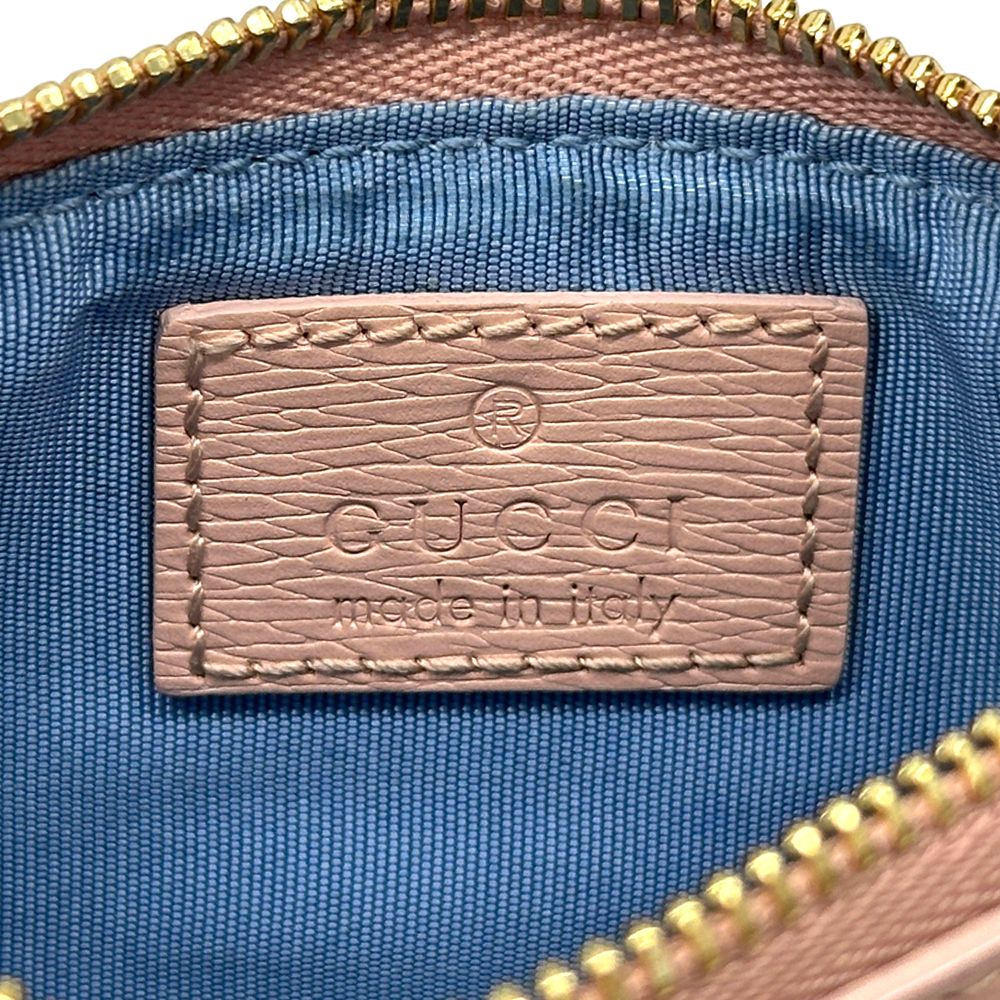 Gucci Wallet Script Coin Case Leather Pink Gold Purse with Key Chain Simple — view 5