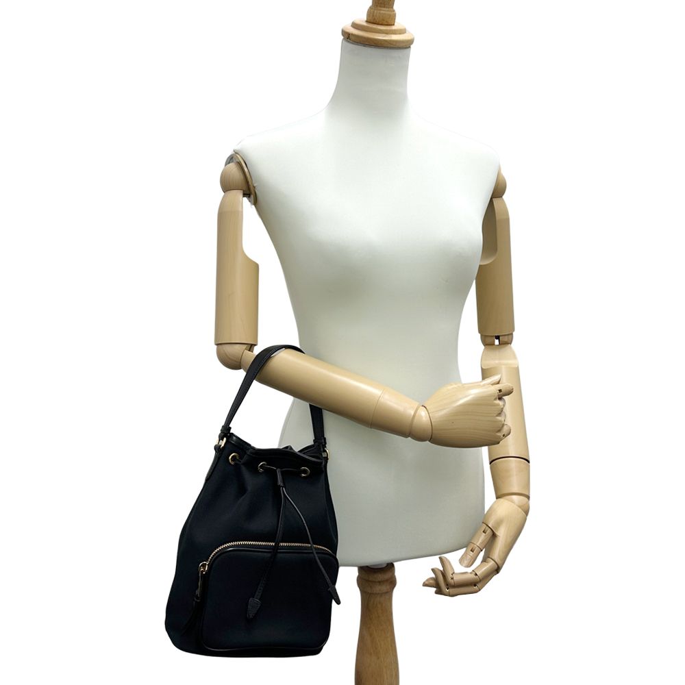 Prada Logo Jacquard 2-Way Shoulder Bag Canvas Black Drawstring — view 9