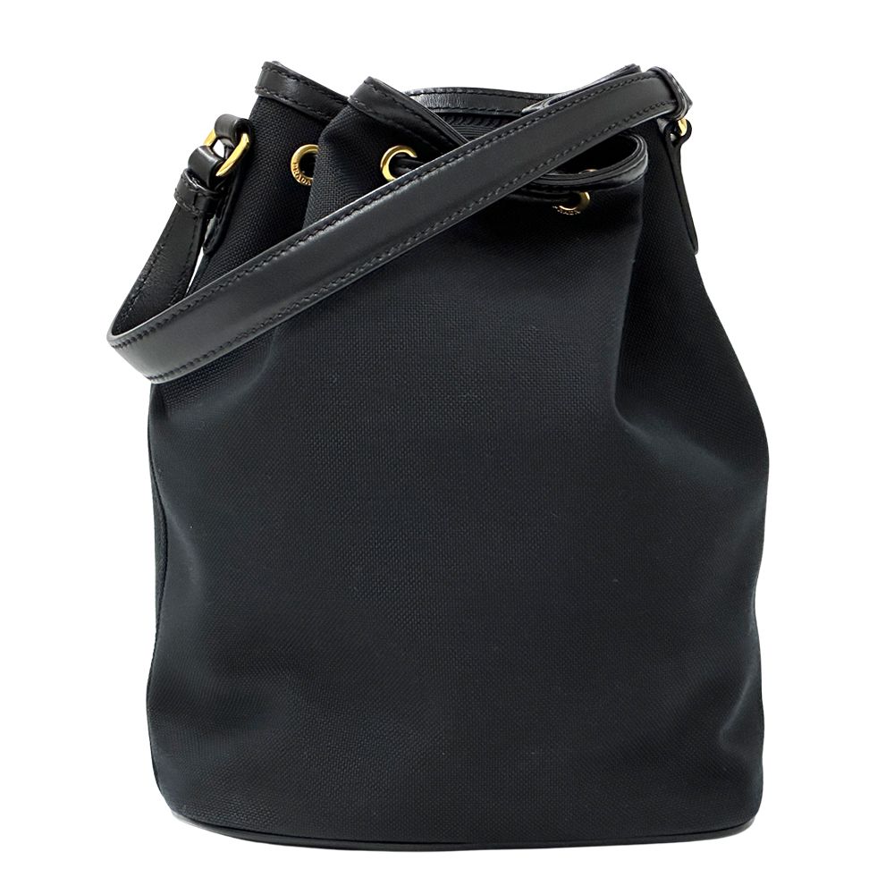 Prada Logo Jacquard 2-Way Shoulder Bag Canvas Black Drawstring — view 2