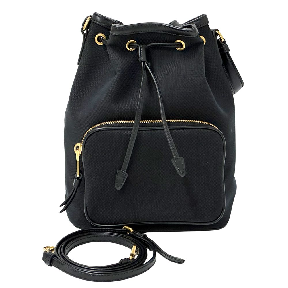 Prada Logo Jacquard 2-Way Shoulder Bag Canvas Black Drawstring — view 6