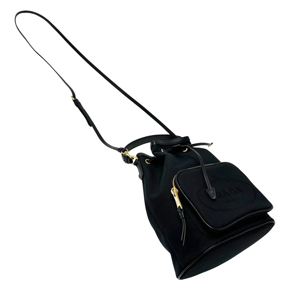 Prada Logo Jacquard 2-Way Shoulder Bag Canvas Black Drawstring — view 7