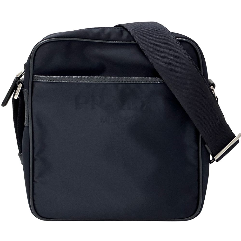 Prada Logo Jacquard Shoulder Bag Nylon Navy Triangle Crossbody Simple