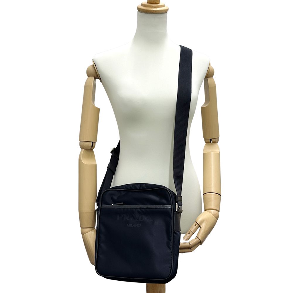 Prada Logo Jacquard Shoulder Bag Nylon Navy Triangle Crossbody Simple — view 6