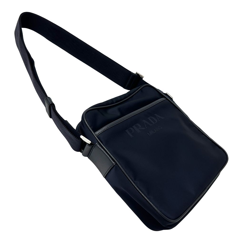 Prada Logo Jacquard Shoulder Bag Nylon Navy Triangle Crossbody Simple — view 3