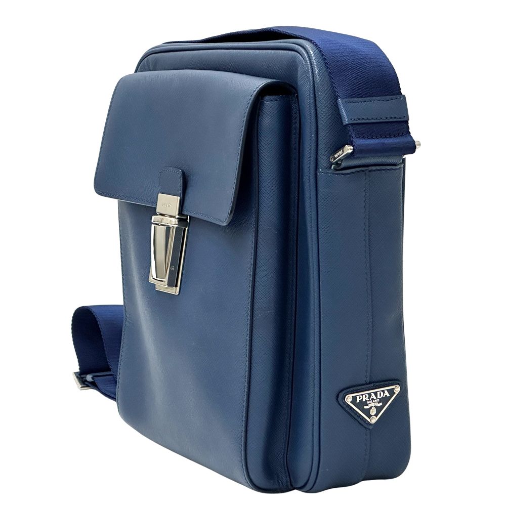 Prada Shoulder Bag Saffiano Blue Triangle Logo — view 3