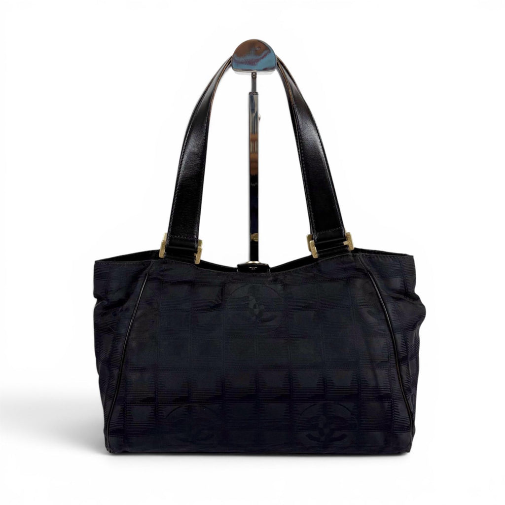 Chanel New Travel Line Handbag Satchel Black Nylon Canvas — view 2