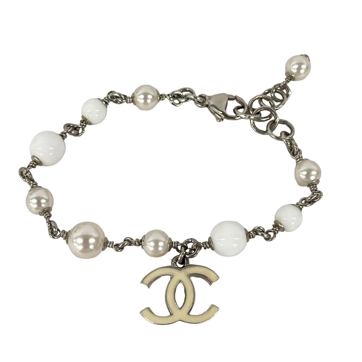 Chanel Bracelet CC Logo Silver White