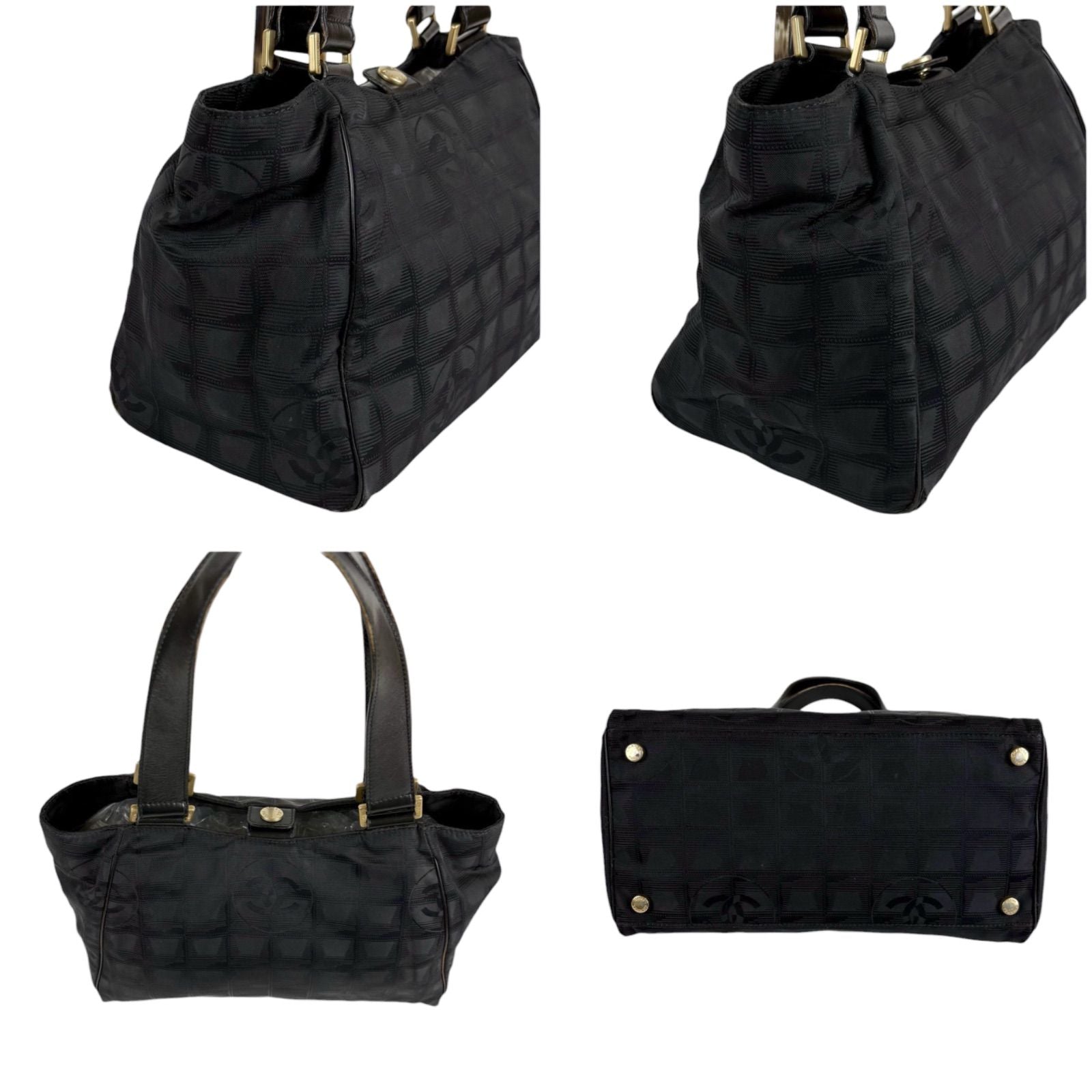 Chanel New Travel Line Handbag Satchel Black Nylon Canvas — view 4