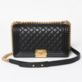 Chanel Boy 25 Chain Shoulder Bag Base CC Logo Lambskin Black