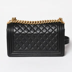 Chanel Boy 25 Chain Shoulder Bag Base CC Logo Lambskin Black — view 2