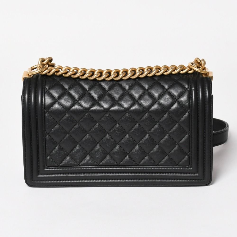 Chanel Boy 25 Chain Shoulder Bag Base CC Logo Lambskin Black — view 2