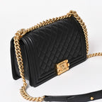 Chanel Boy 25 Chain Shoulder Bag Base CC Logo Lambskin Black — view 3
