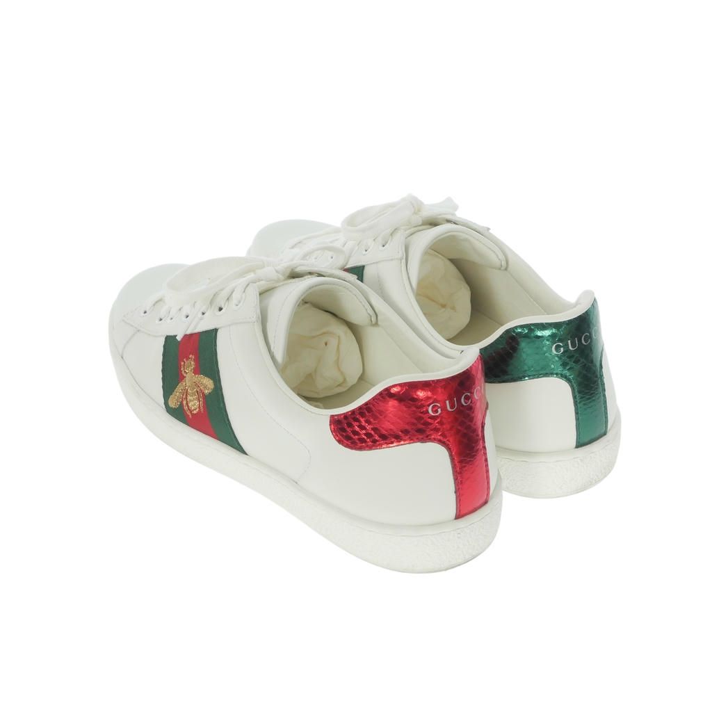 Gucci Hachi Embroidery Low Top Leather Sneakers 8 White — view 3